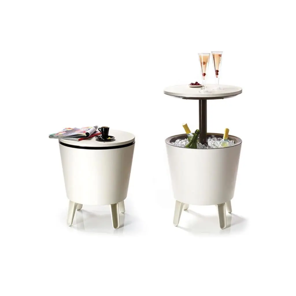 МНОГОФУНКЦИОНАЛЕН ГРАДИНСКИ БАР/СТОЛ С ХЛАДИЛНА КУТИЯ, 49.5x49.5x57–84.5 СМ, БЯЛ - Image 2