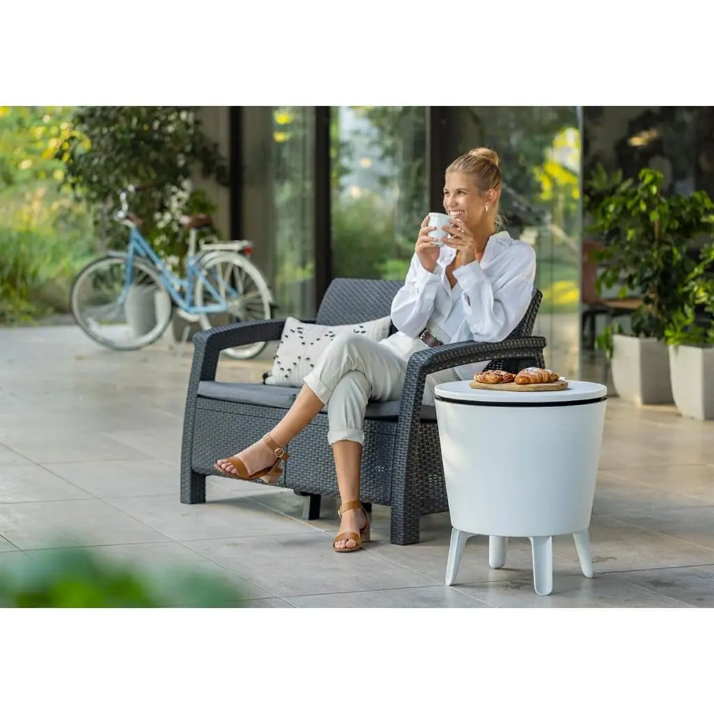 МНОГОФУНКЦИОНАЛЕН ГРАДИНСКИ БАР/СТОЛ С ХЛАДИЛНА КУТИЯ, 49.5x49.5x57–84.5 СМ, БЯЛ - Image 3