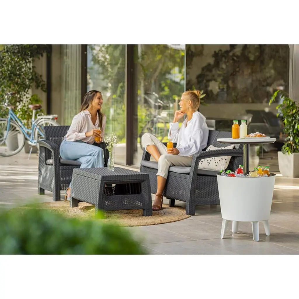 МНОГОФУНКЦИОНАЛЕН ГРАДИНСКИ БАР/СТОЛ С ХЛАДИЛНА КУТИЯ, 49.5x49.5x57–84.5 СМ, БЯЛ - Image 4