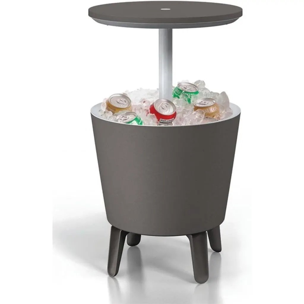 МНОГОФУНКЦИОНАЛЕН ГРАДИНСКИ БАР/СТОЛ С ХЛАДИЛНА КУТИЯ, 49.5x49.5x57–84.5 СМ, СИВ - Image 4