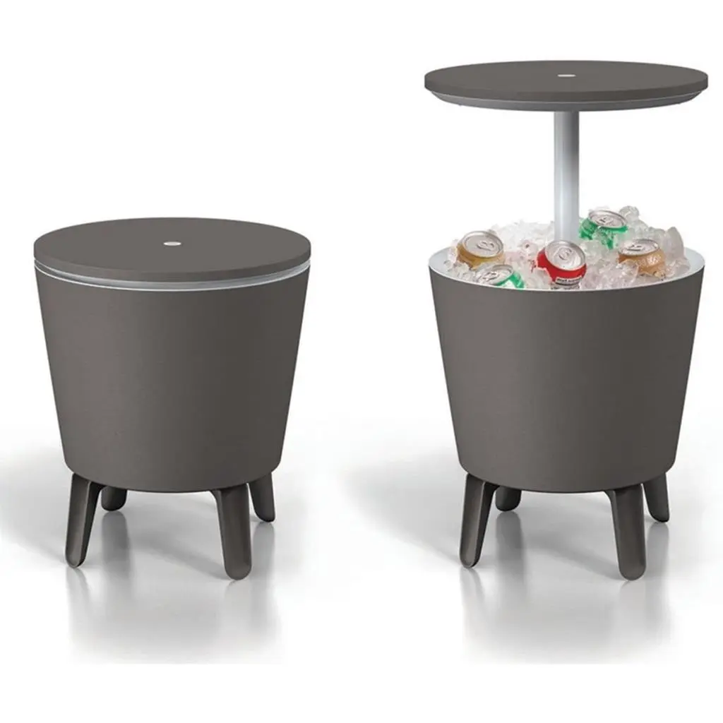 МНОГОФУНКЦИОНАЛЕН ГРАДИНСКИ БАР/СТОЛ С ХЛАДИЛНА КУТИЯ, 49.5x49.5x57–84.5 СМ, СИВ - Image 5