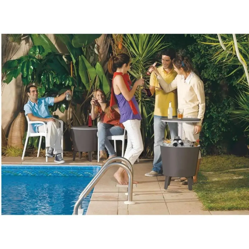 МНОГОФУНКЦИОНАЛЕН ГРАДИНСКИ БАР/СТОЛ С ХЛАДИЛНА КУТИЯ, 49.5x49.5x57–84.5 СМ, СИВ - Image 6