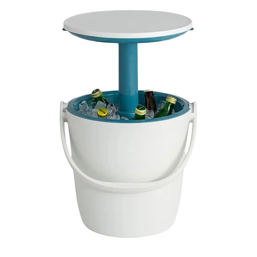 МНОГОФУНКЦИОНАЛЕН ГРАДИНСКИ БАР/СТОЛ С ХЛАДИЛНА КУТИЯ, 38x38x37–60 СМ, БЯЛ