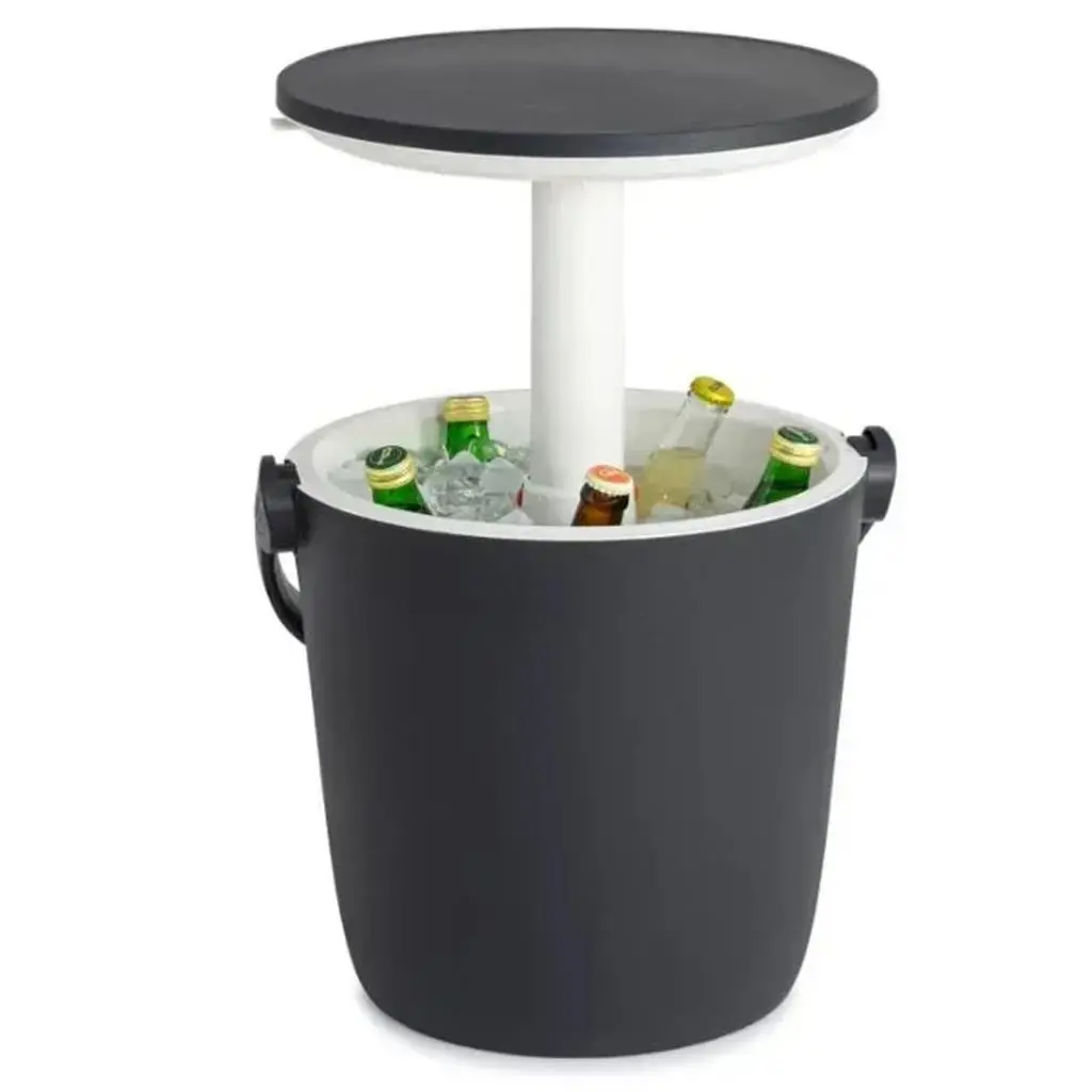 МНОГОФУНКЦИОНАЛЕН ГРАДИНСКИ БАР/СТОЛ С ХЛАДИЛНА КУТИЯ, 38x38x37–60 СМ, СИВ - Image 3